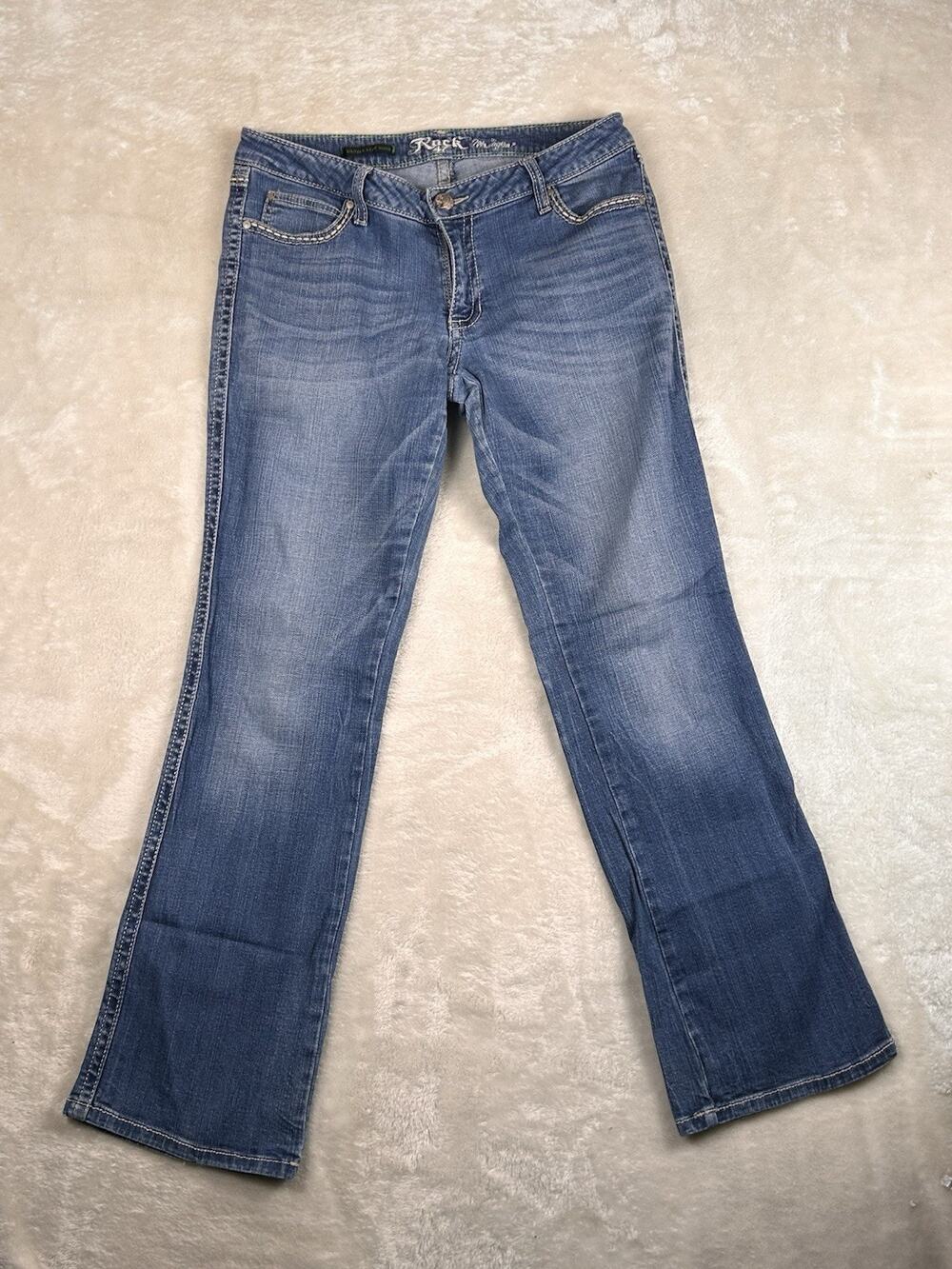 Wrangler Rock 47 Jeans Womens 30X32 Blue Boot Cut Ultra Low rise Thick Stitch